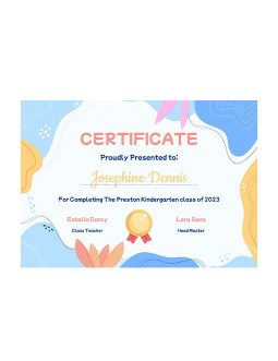 Cute Kindergarten Certificate - free Google Docs Template - 4251