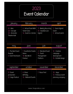 Black Event Calendar 2023 - free Google Docs Template - 3579