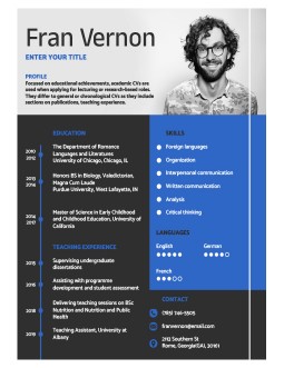 Academic CV with Blue - free Google Docs Template - 3716